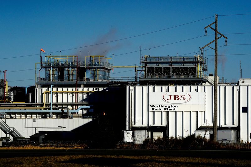FILE PHOTO: A general view of the JBS USA Worthington pork plant in Minnesota, U.S., October 28, 2020. REUTERS/Bing Guan